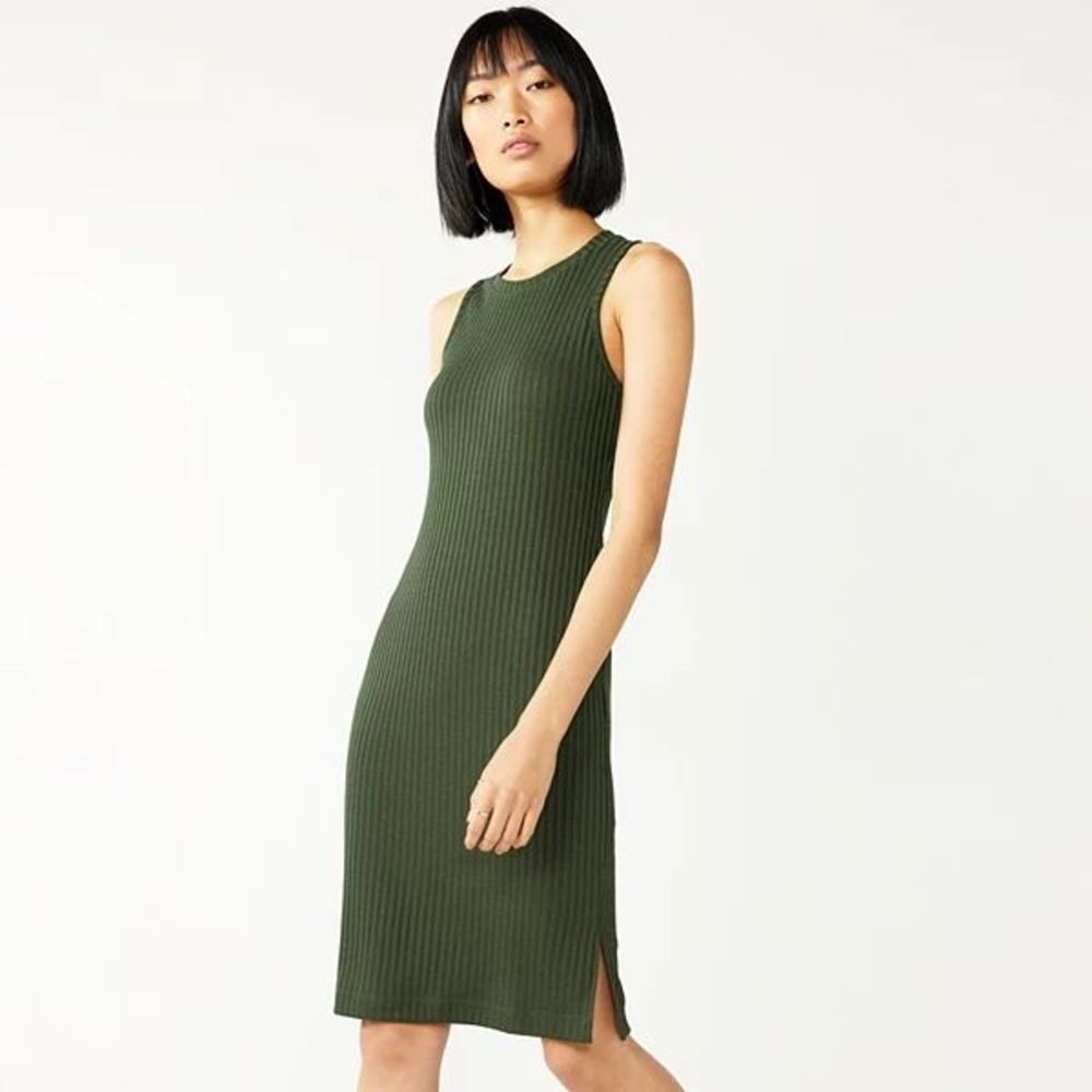 🆕️ NWOT! Women's Nine West Rib Crewneck Sleeveless Midi Dress
